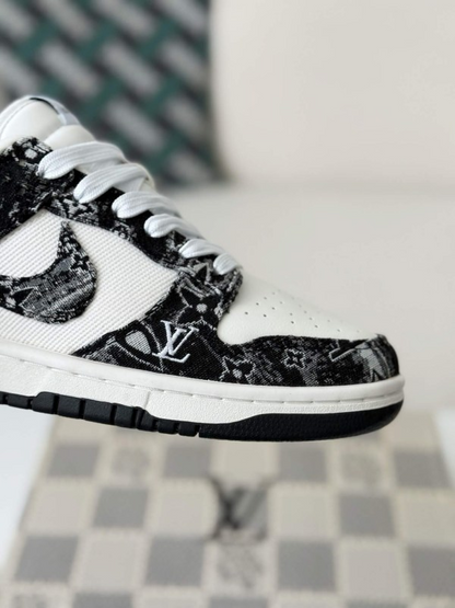 LV x Nike Dunk Low Sneaker in Black and White Monogram Canvas